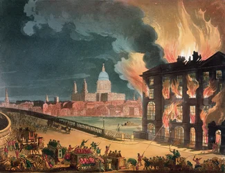 Fire at Albion Mill, Blackfriars Bridge, from Ackermann